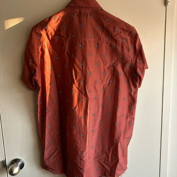 AMIRI Rust Silk Bandana Raw Hem Shirt - Picture 6 of 6